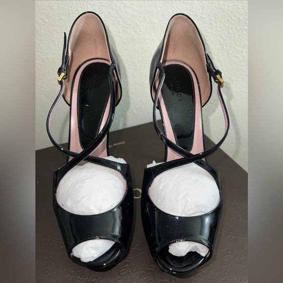 Gucci Black Patent Leather Vernice Crystal/Napa Charlott Nero Size IT 36, US 6. - Picture 2 of 16